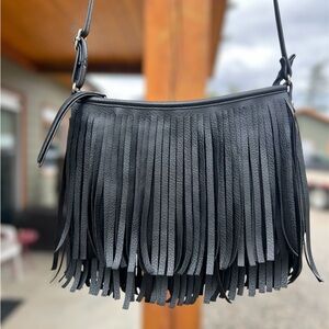 Call It Spring Black Fringe Crossbody Bag Boho Festival Style
